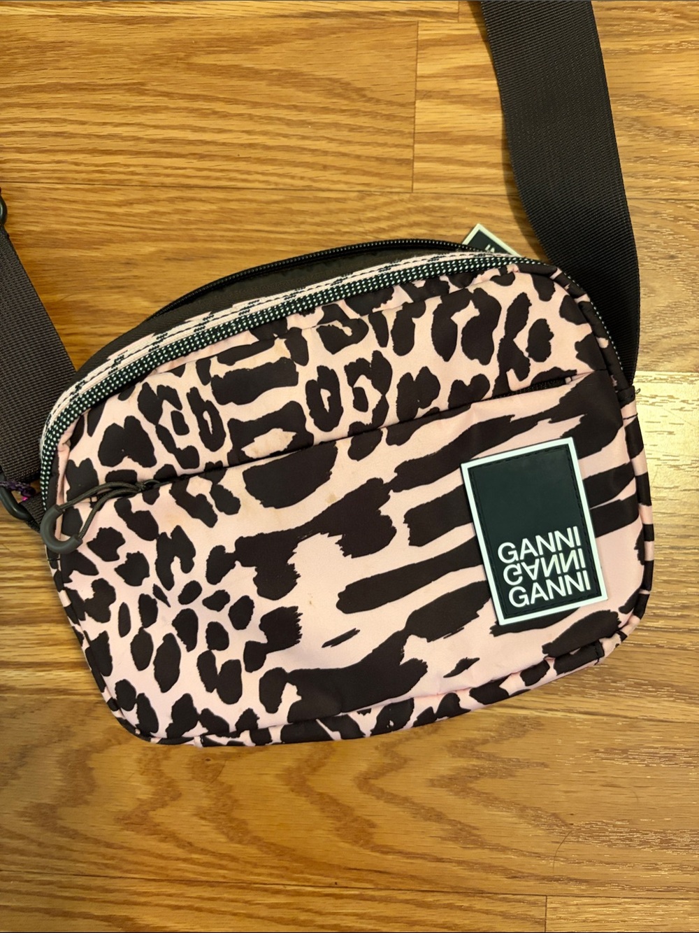 Ganni Pink and Black Leopard-Print Belt Bag